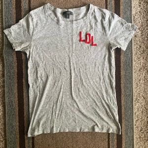 Women’s Solid ‘LOL’ Shirt, Grey, Size XS, Good Condition.